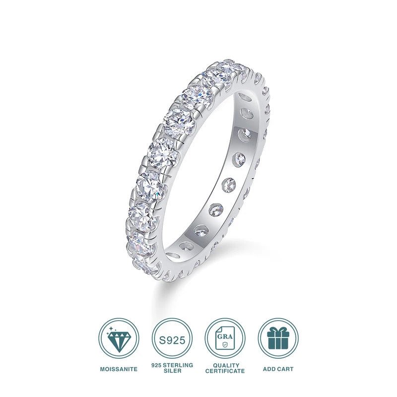 Moissanite Pavé Band Ring | 925 Sterling Silver | VVS1 D Color | R13626