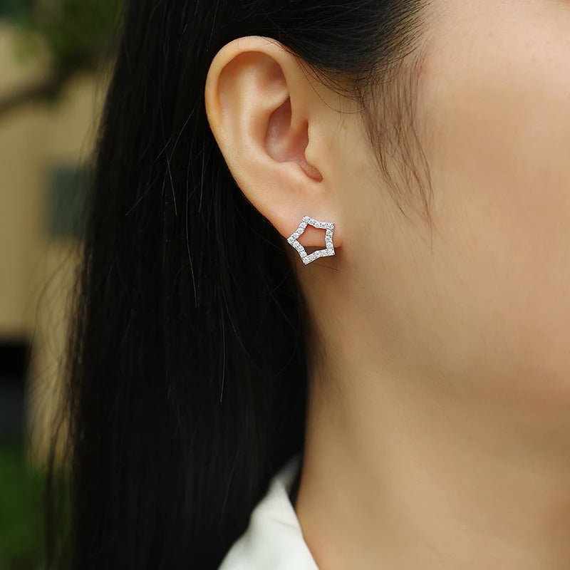 Charmsolo Moissanite Star Earrings | Ice Flower Tassel Design | S925 Silver 18K Gold Plated | VVS1 D Color | GRA Certified