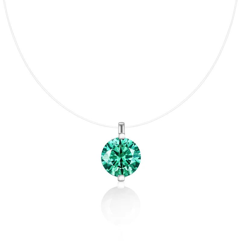 Aqua Blue Moissanite Pendant Necklace | S925 Silver 18K Gold Plated | Invisible Wire | Minimalist | Charmsolo