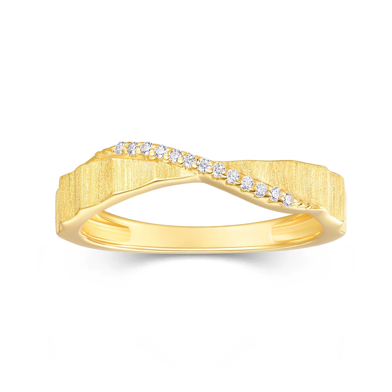 Bamboo Zigzag Moissanite Pavé Ring | S925 Silver 18K Gold Plated | 14 VVS1 Eight Hearts & Arrows | Textured Band | GRA Certified | Charmsolo