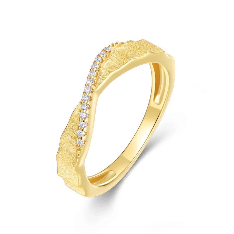 Bamboo Zigzag Moissanite Pavé Ring | S925 Silver 18K Gold Plated | 14 VVS1 Eight Hearts & Arrows | Textured Band | GRA Certified | Charmsolo