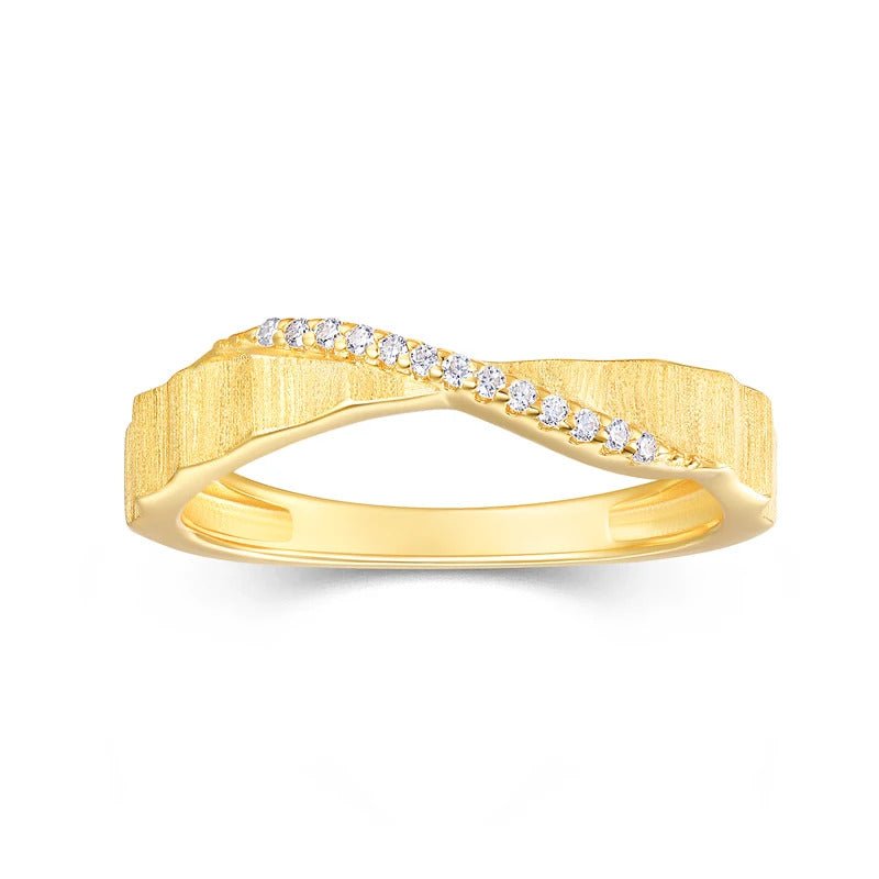 Bamboo Zigzag Moissanite Pavé Ring | S925 Silver 18K Gold Plated | 14 VVS1 Eight Hearts & Arrows | Textured Band | GRA Certified | Charmsolo
