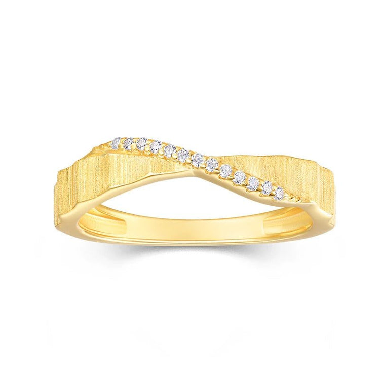 Bamboo Zigzag Moissanite Pavé Ring | S925 Silver 18K Gold Plated | 14 VVS1 Eight Hearts & Arrows | Textured Band | GRA Certified | Charmsolo