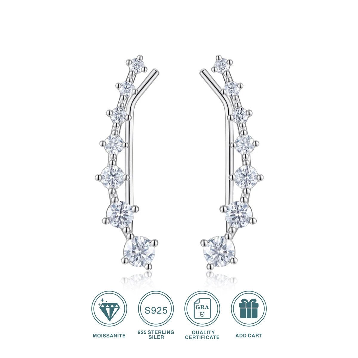 Bohemia Graduating Moissanite Stud Earrings | S925 Silver 18K Gold Plated | 14 VVS1 Eight Hearts & Arrows | GRA Certified | Charmsolo