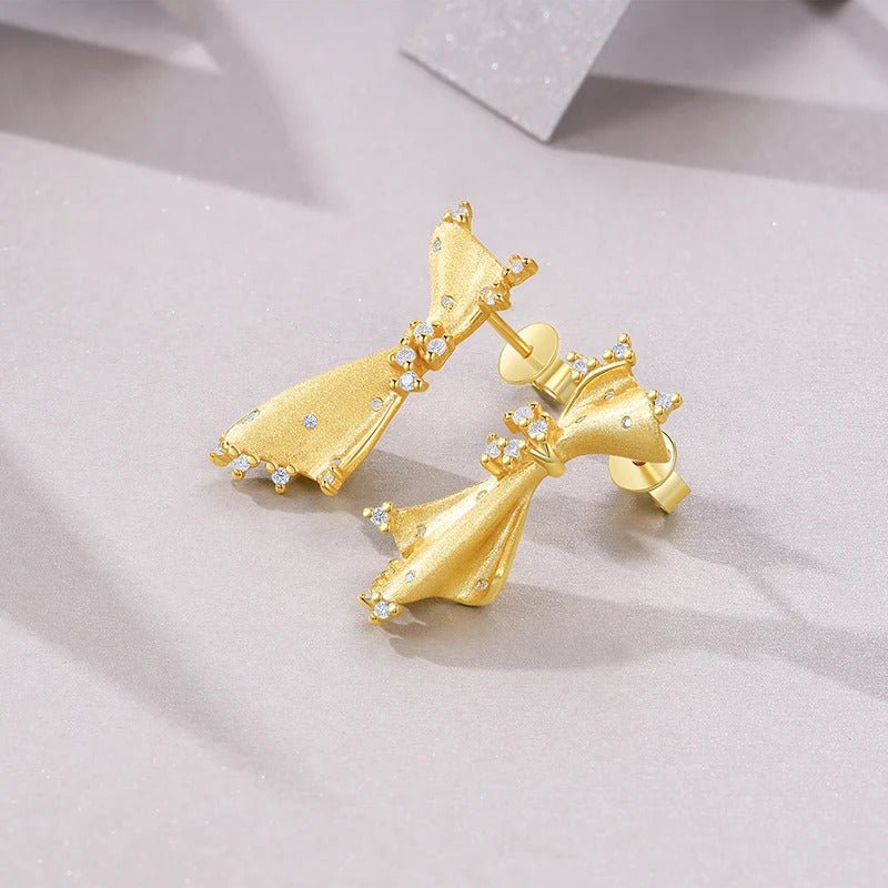 Bow Moissanite Stud Earrings | S925 Silver 18K Gold Plated | Italian Brushed Craft | 36 VVS1 Stones | GRA Certified | Charmsolo