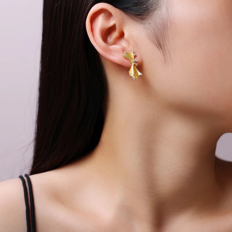 Bow Moissanite Stud Earrings | S925 Silver 18K Gold Plated | Italian Brushed Craft | 36 VVS1 Stones | GRA Certified | Charmsolo