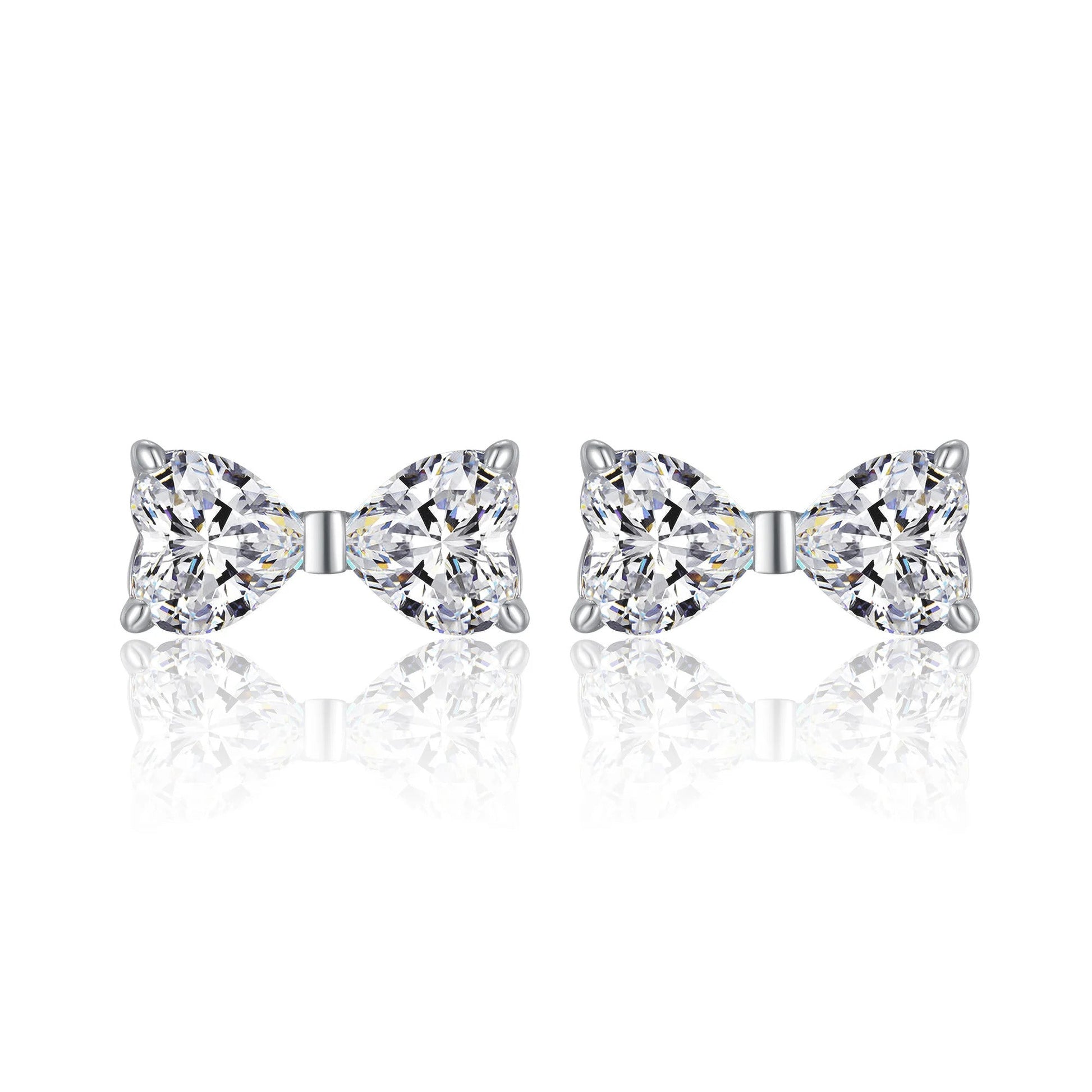 Bow Moissanite Stud Earrings | S925 Silver 18K White Gold Plated | Heart-Cut Eight Hearts & Arrows | Dual Certified | Charmsolo