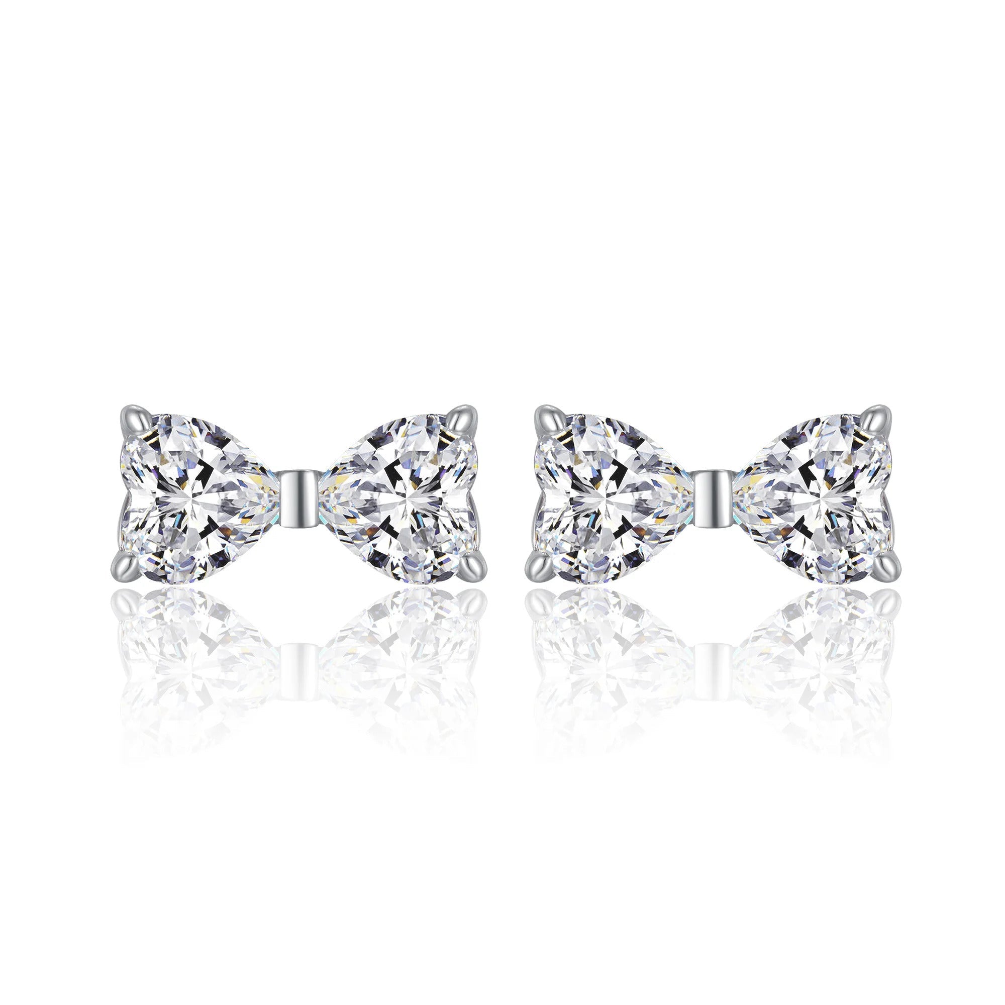Bow Moissanite Stud Earrings | S925 Silver 18K White Gold Plated | Heart-Cut Eight Hearts & Arrows | Dual Certified | Charmsolo