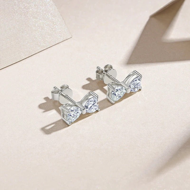 Bow Moissanite Stud Earrings | S925 Silver 18K White Gold Plated | Heart-Cut Eight Hearts & Arrows | Dual Certified | Charmsolo