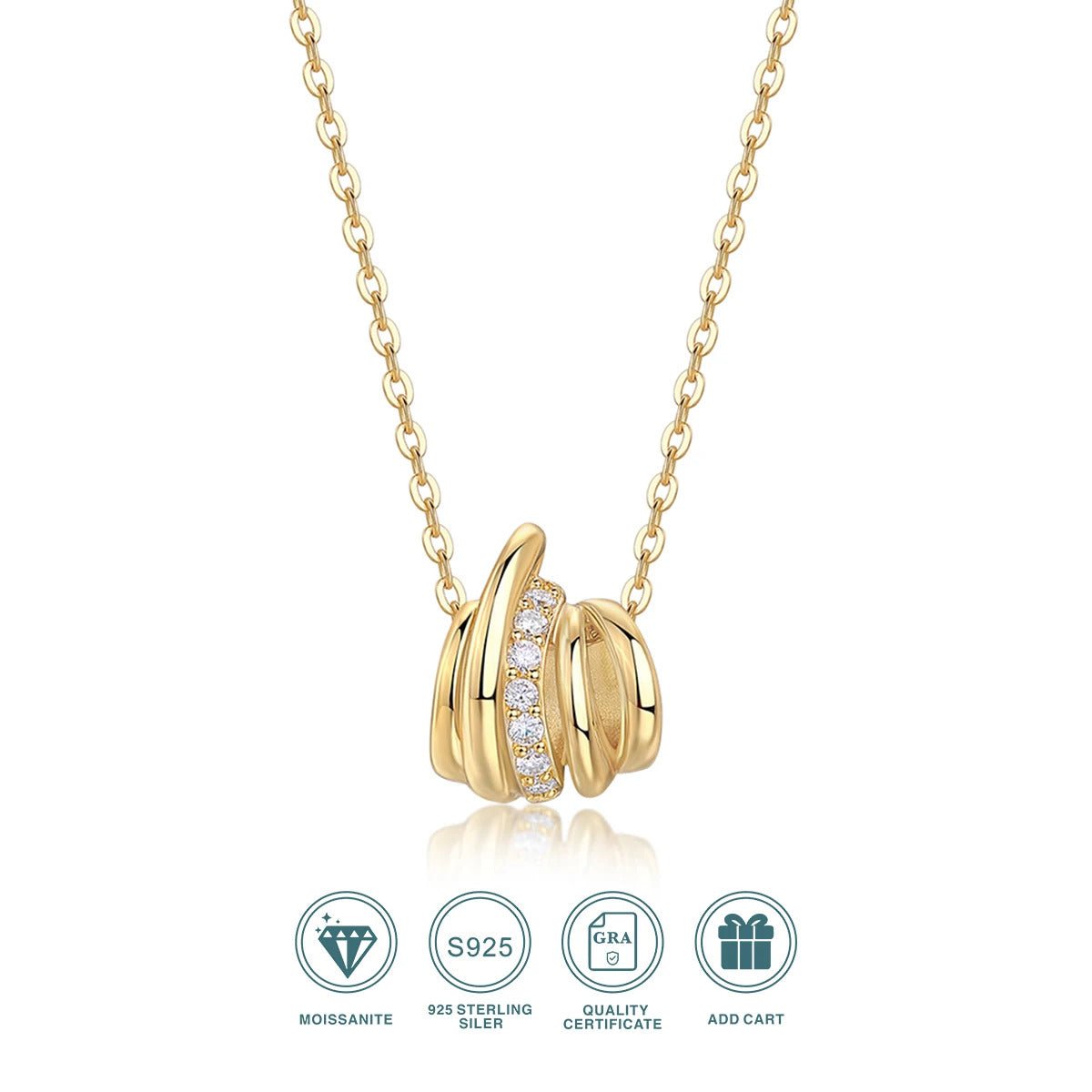 Charmsolo 0.34Ct Moissanite Geometric Pendant Necklace | S925 Silver 18K Gold Plated | VVS1 D Color GRA Certified | P15540