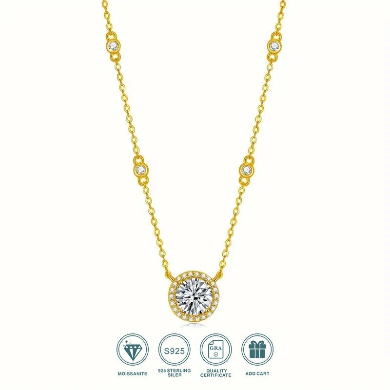 Charmsolo 1–3 Carat Moissanite Pendant Necklace | S925 Silver Beaded Chain | D Color VVS1 | Mother's Day Fine Jewellery