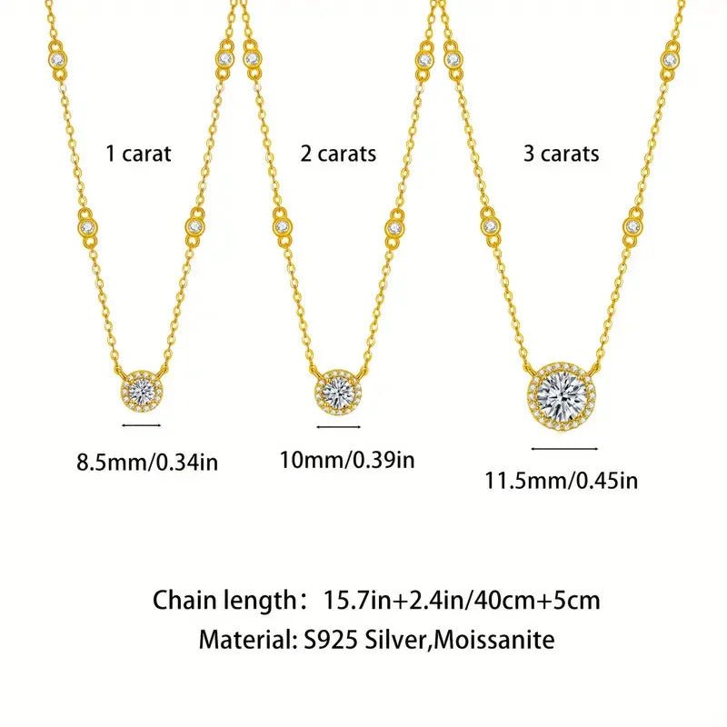 Charmsolo 1–3 Carat Moissanite Pendant Necklace | S925 Silver Beaded Chain | D Color VVS1 | Mother's Day Fine Jewellery