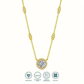 Charmsolo 1–3 Carat Moissanite Pendant Necklace | S925 Silver Beaded Chain | D Color VVS1 | Mother's Day Fine Jewellery