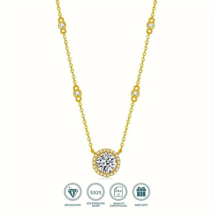 Charmsolo 1–3 Carat Moissanite Pendant Necklace | S925 Silver Beaded Chain | D Color VVS1 | Mother's Day Fine Jewellery gold