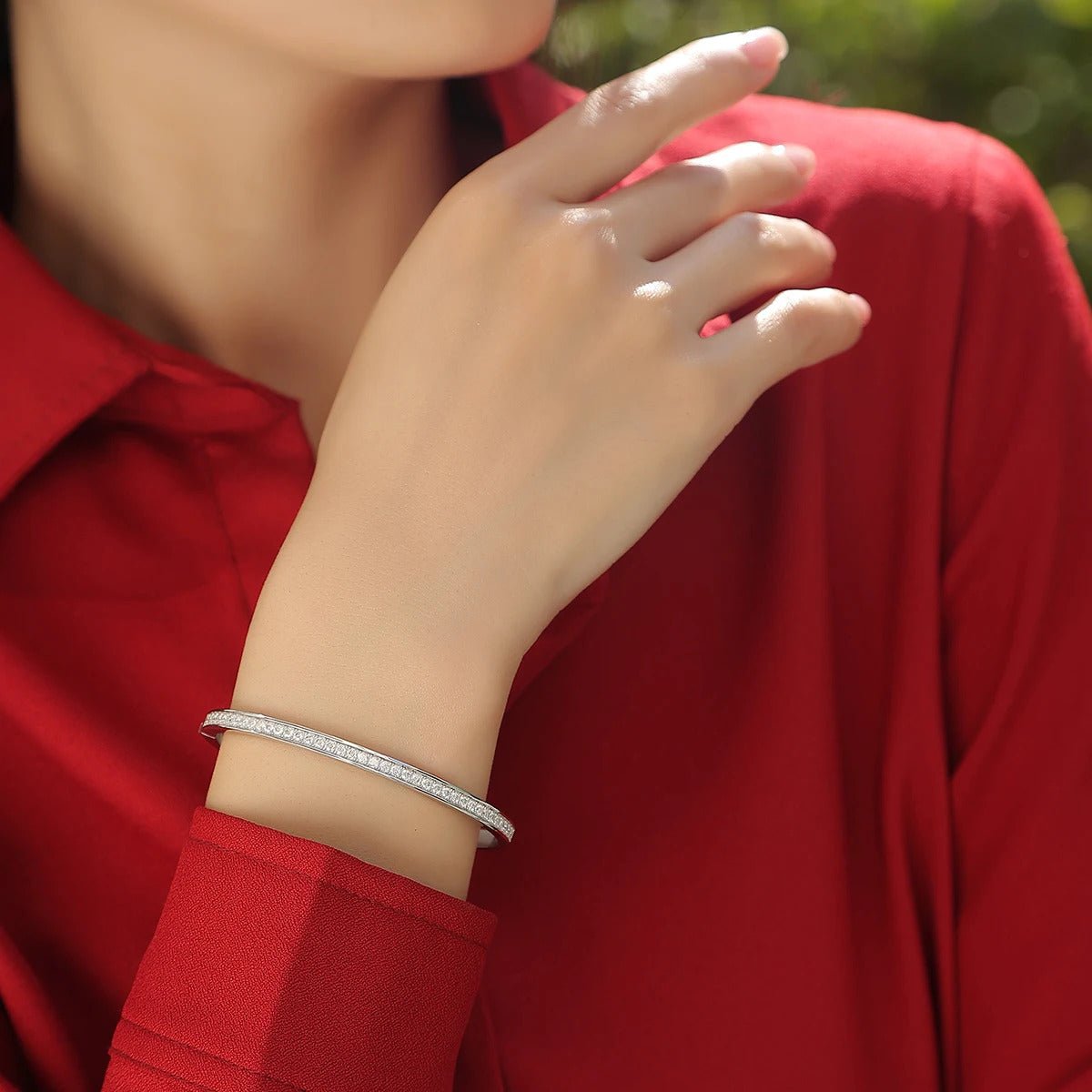 Charmsolo 1.18Ct Moissanite Full Eternity Bangle | S925 Silver 18K White Gold Plated | VVS1 D Color 8H8A Cut GRA Certified | B12852