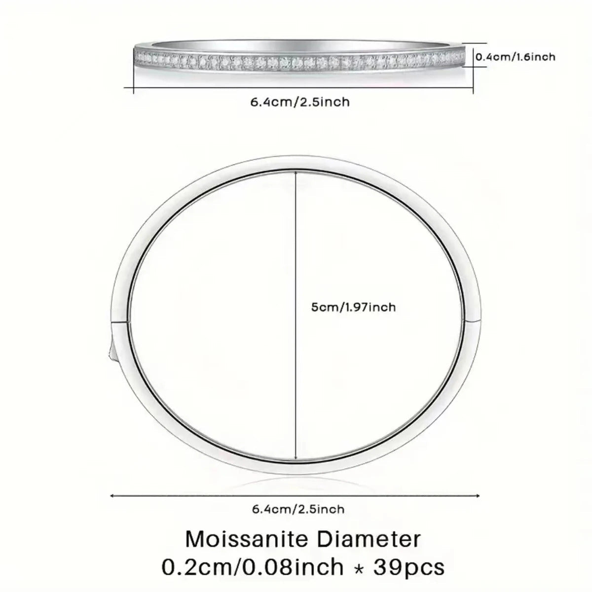 Charmsolo 1.18Ct Moissanite Full Eternity Bangle | S925 Silver 18K White Gold Plated | VVS1 D Color 8H8A Cut GRA Certified | B12852