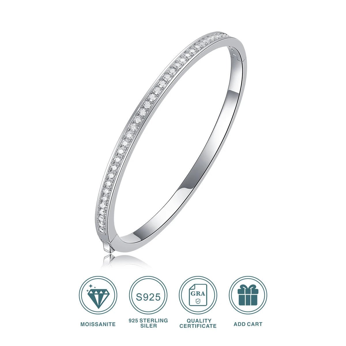 Charmsolo 1.18Ct Moissanite Full Eternity Bangle | S925 Silver 18K White Gold Plated | VVS1 D Color 8H8A Cut GRA Certified | B12852