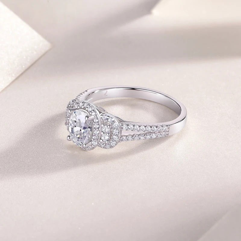 Charmsolo 1Ct Cushion Moissanite Halo Engagement Ring | S925 Silver 18K White Gold Plated | VVS1 D Color GRA Certified | R13360