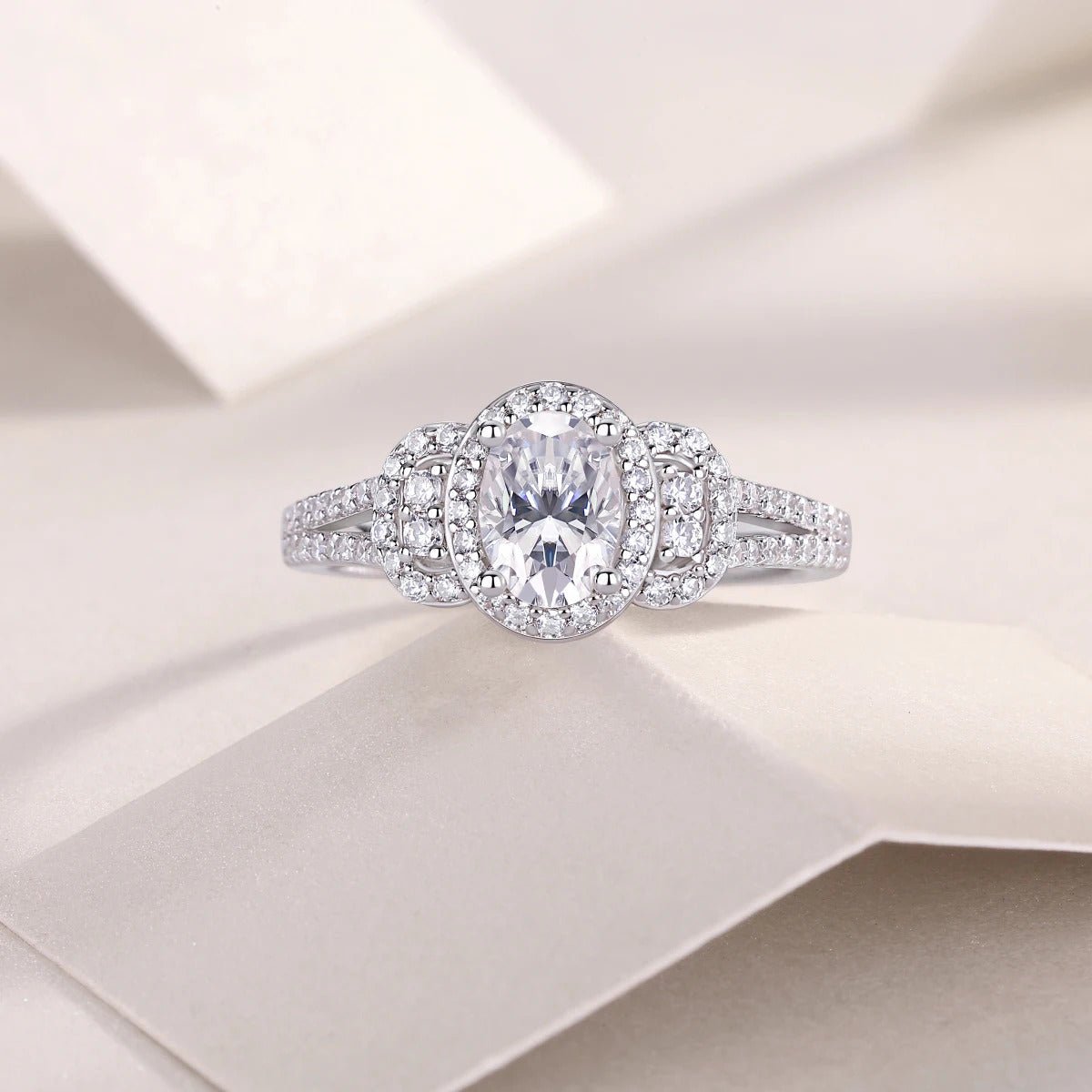 Charmsolo 1Ct Cushion Moissanite Halo Engagement Ring | S925 Silver 18K White Gold Plated | VVS1 D Color GRA Certified | R13360