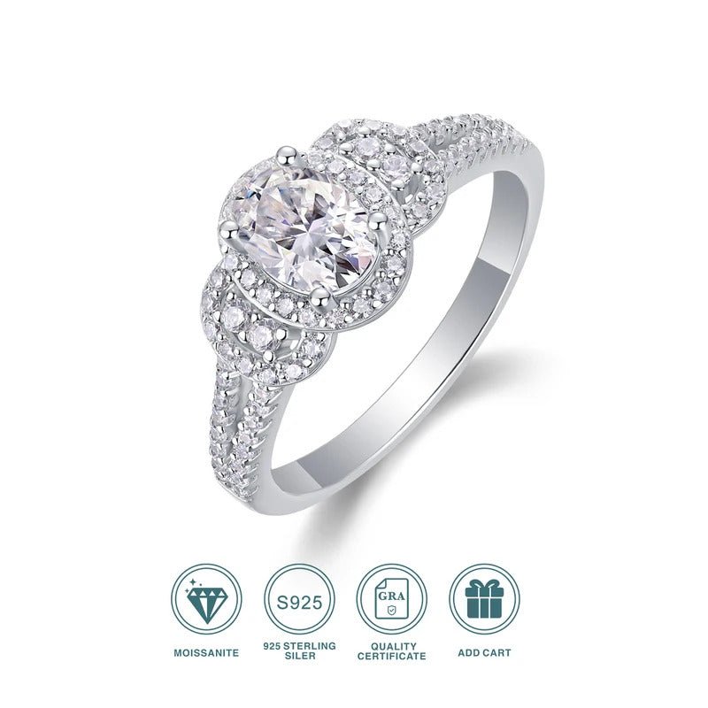 Charmsolo 1Ct Cushion Moissanite Halo Engagement Ring | S925 Silver 18K White Gold Plated | VVS1 D Color GRA Certified | R13360