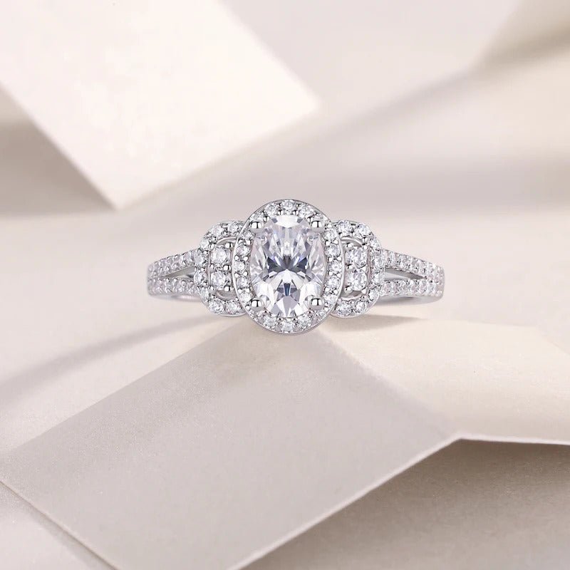 Charmsolo 1Ct Cushion Moissanite Halo Engagement Ring | S925 Silver 18K White Gold Plated | VVS1 D Color GRA Certified | R13360