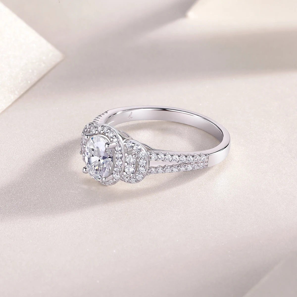 Charmsolo 1Ct Cushion Moissanite Halo Engagement Ring | S925 Silver 18K White Gold Plated | VVS1 D Color GRA Certified | R13360