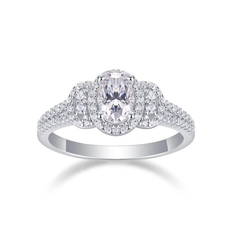 Charmsolo 1Ct Cushion Moissanite Halo Engagement Ring | S925 Silver 18K White Gold Plated | VVS1 D Color GRA Certified | R13360