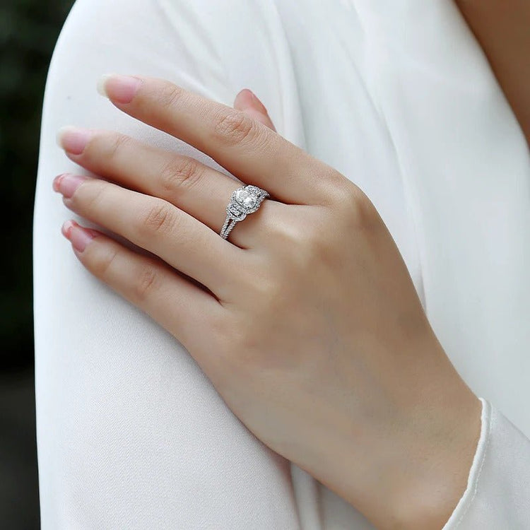 Charmsolo 1Ct Cushion Moissanite Halo Engagement Ring | S925 Silver 18K White Gold Plated | VVS1 D Color GRA Certified | R13360