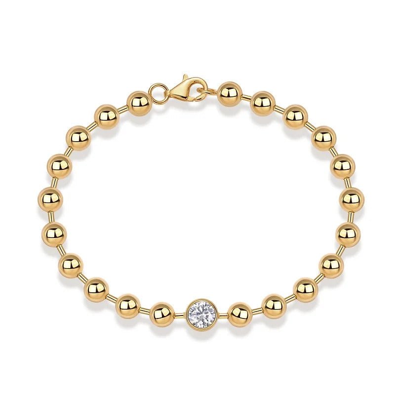 Charmsolo 1Ct Moissanite Charm Bracelet | S925 Silver 18K Gold Plated | VVS1 D Color 6.5mm Polished Beaded Hypoallergenic | L15128