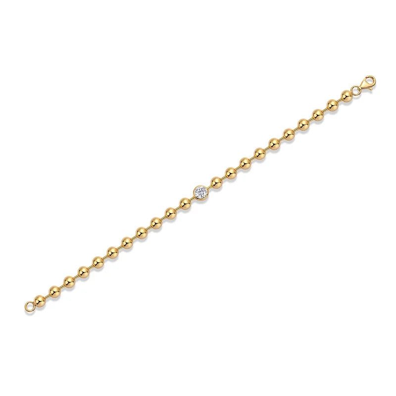 Charmsolo 1Ct Moissanite Charm Bracelet | S925 Silver 18K Gold Plated | VVS1 D Color 6.5mm Polished Beaded Hypoallergenic | L15128