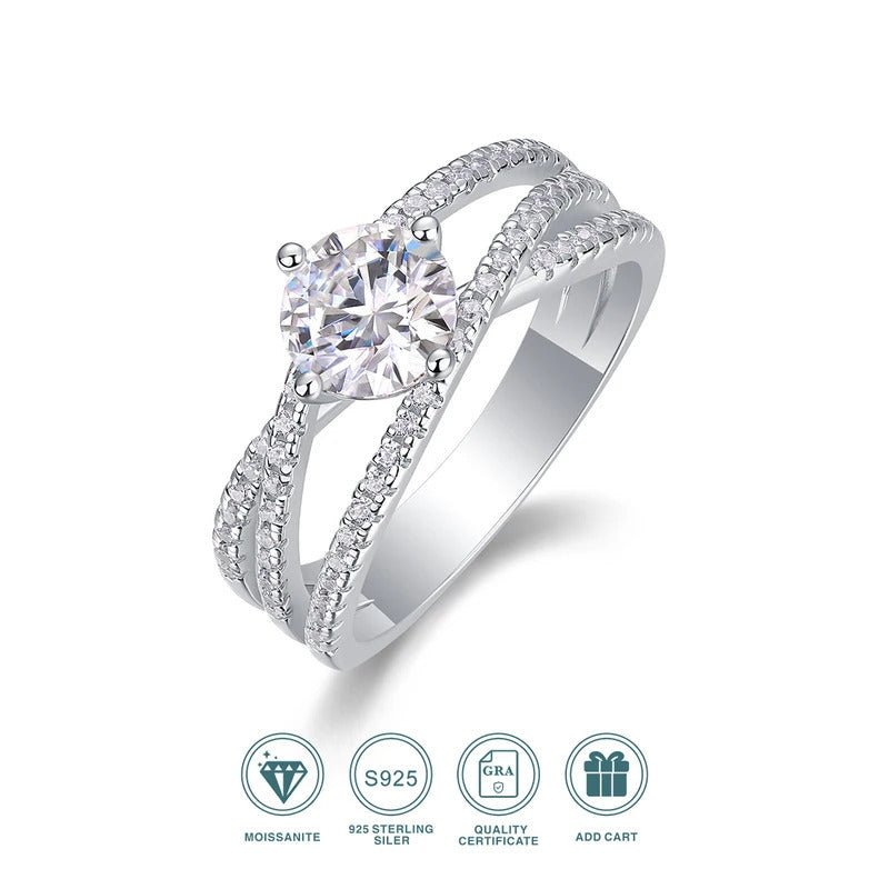 Charmsolo 1Ct Moissanite Crown Ring | S925 Silver 18K White Gold Plated | VVS1 D Color Twisted Split Band GRA Certified | R13235