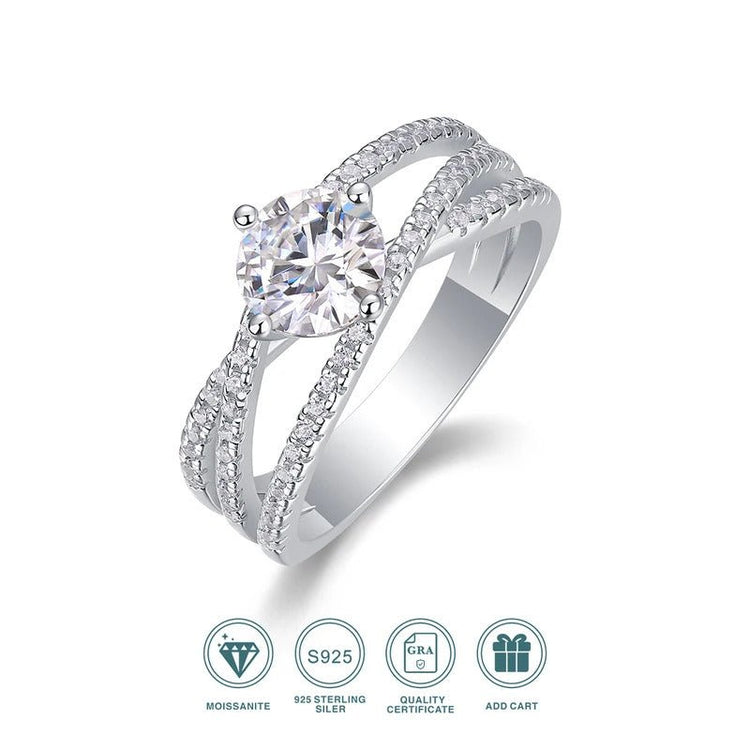 Charmsolo 1Ct Moissanite Crown Ring | S925 Silver 18K White Gold Plated | VVS1 D Color Twisted Split Band GRA Certified | R13235