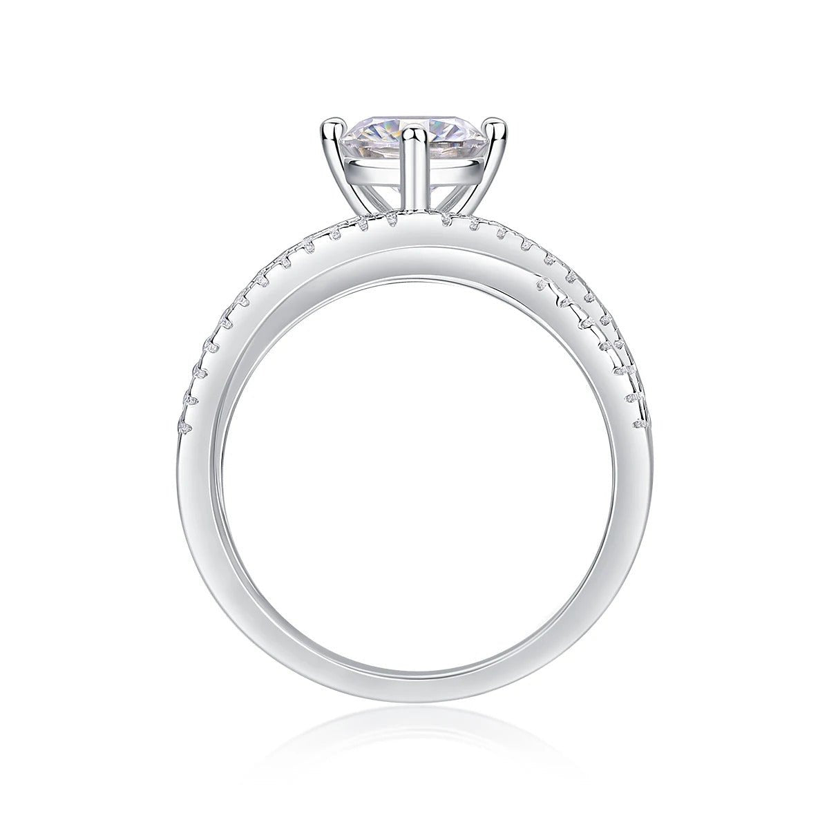 Charmsolo 1Ct Moissanite Crown Ring | S925 Silver 18K White Gold Plated | VVS1 D Color Twisted Split Band GRA Certified | R13235