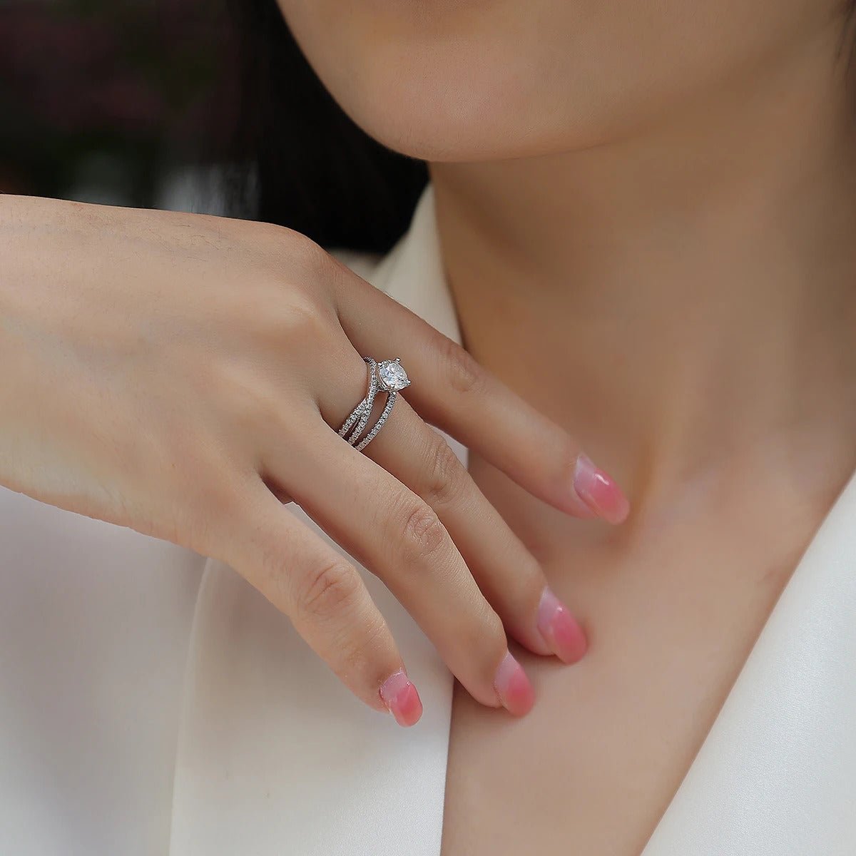 Charmsolo 1Ct Moissanite Crown Ring | S925 Silver 18K White Gold Plated | VVS1 D Color Twisted Split Band GRA Certified | R13235