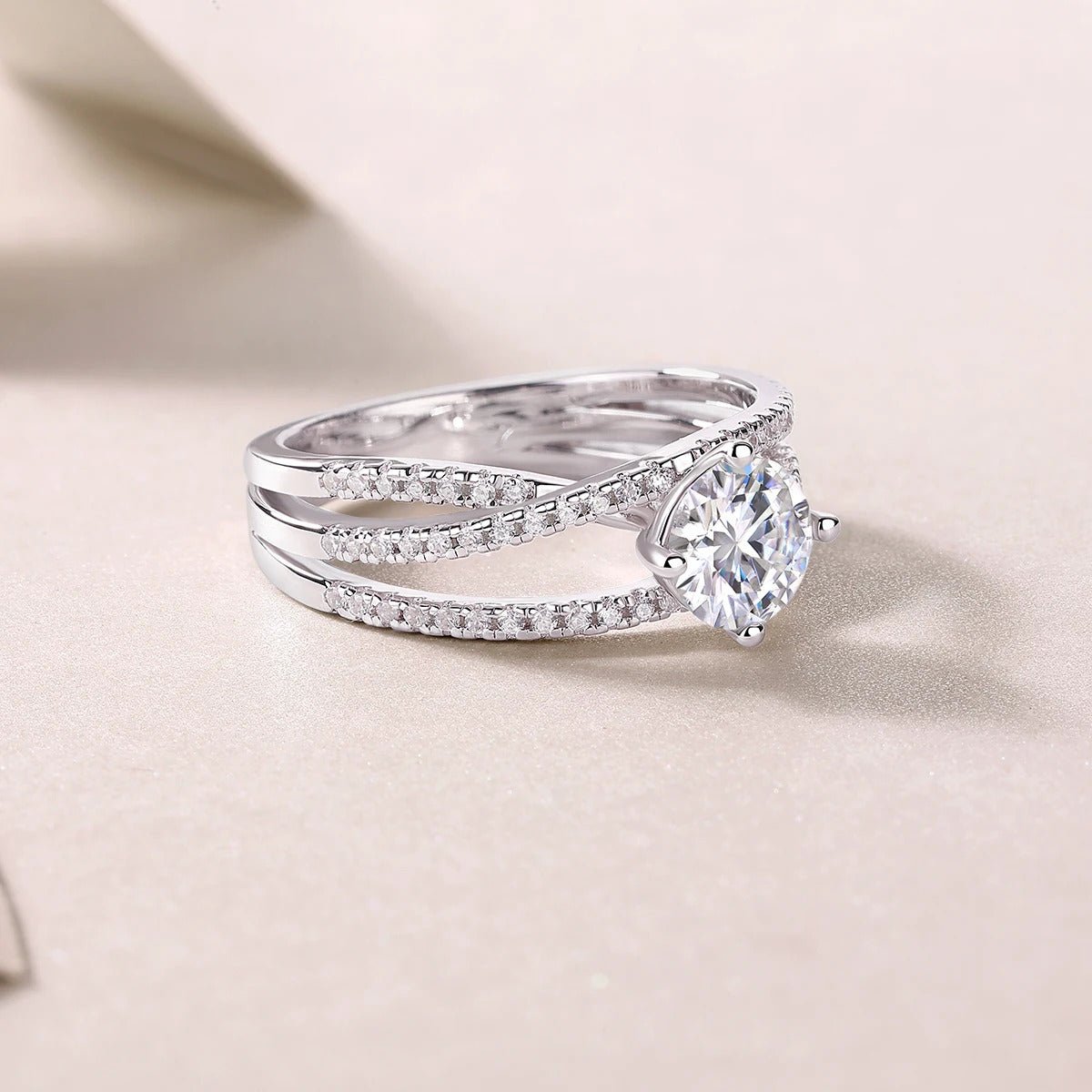 Charmsolo 1Ct Moissanite Crown Ring | S925 Silver 18K White Gold Plated | VVS1 D Color Twisted Split Band GRA Certified | R13235
