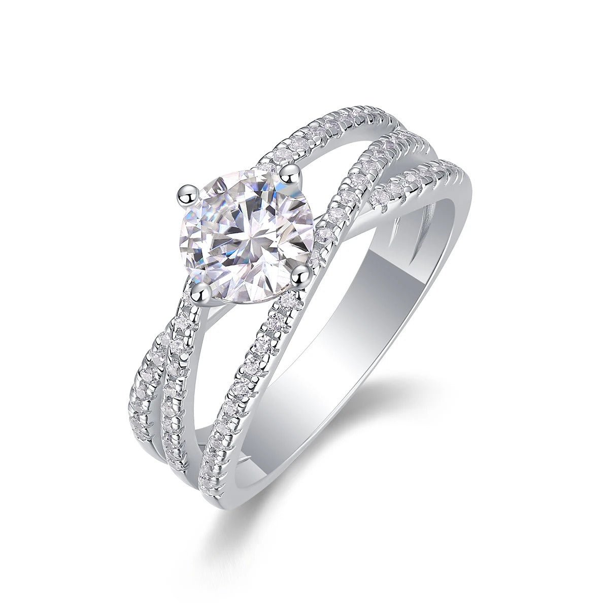 Charmsolo 1Ct Moissanite Crown Ring | S925 Silver 18K White Gold Plated | VVS1 D Color Twisted Split Band GRA Certified | R13235