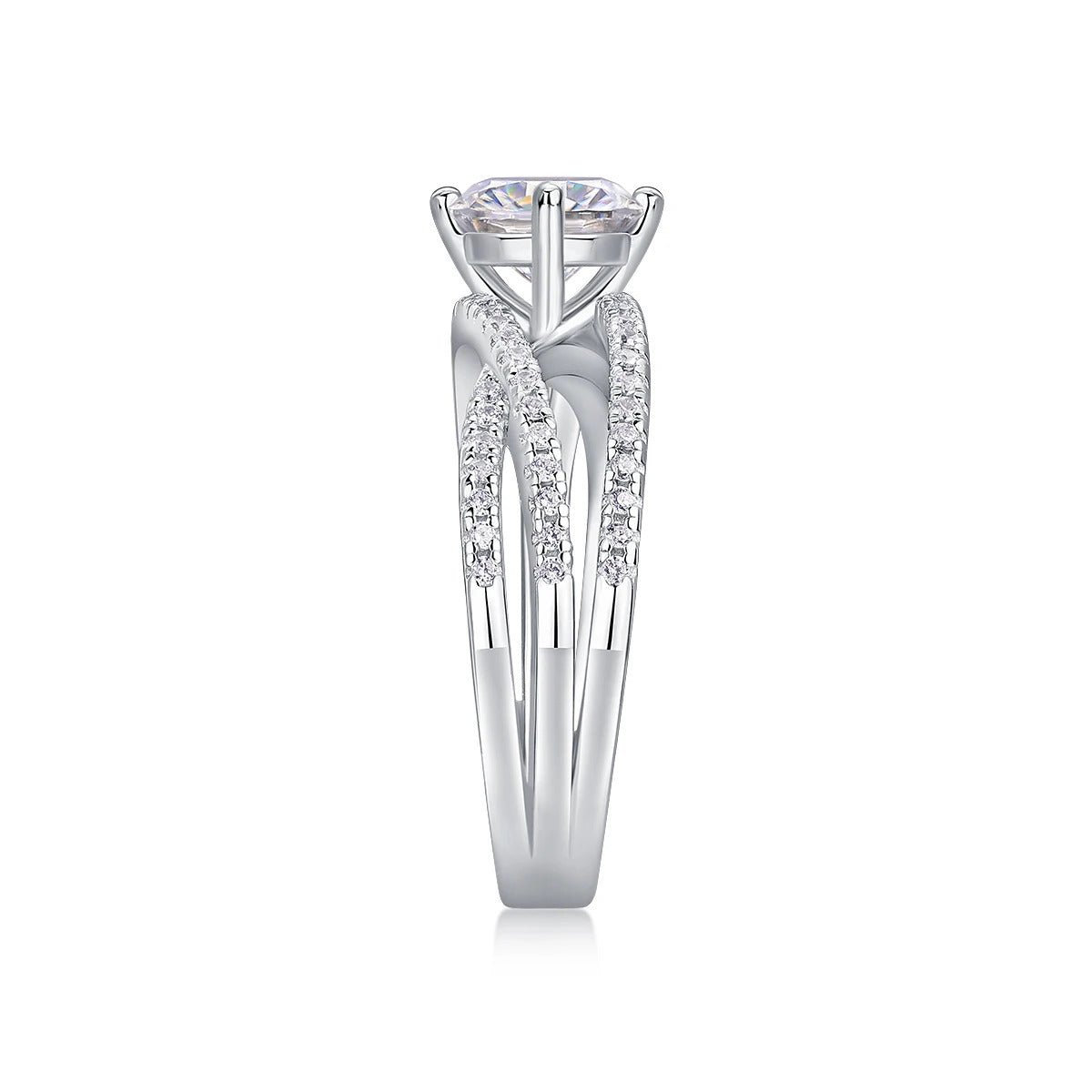 Charmsolo 1Ct Moissanite Crown Ring | S925 Silver 18K White Gold Plated | VVS1 D Color Twisted Split Band GRA Certified | R13235