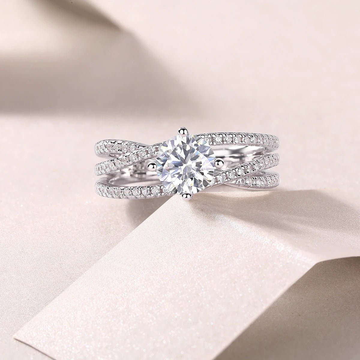 Charmsolo 1Ct Moissanite Crown Ring | S925 Silver 18K White Gold Plated | VVS1 D Color Twisted Split Band GRA Certified | R13235
