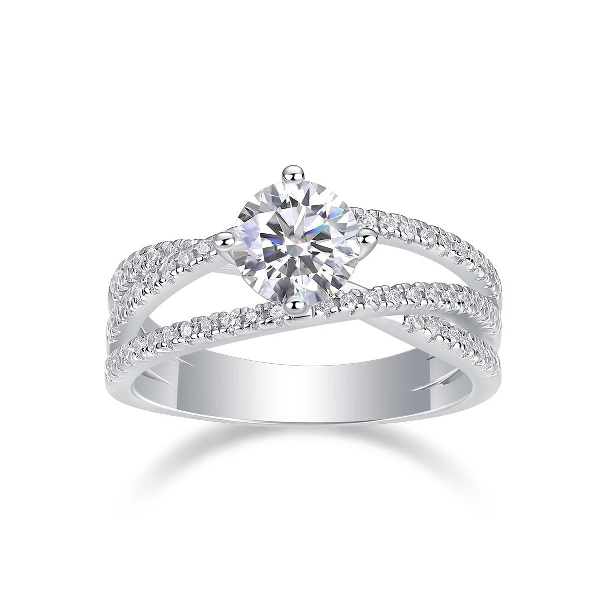 Charmsolo 1Ct Moissanite Crown Ring | S925 Silver 18K White Gold Plated | VVS1 D Color Twisted Split Band GRA Certified | R13235