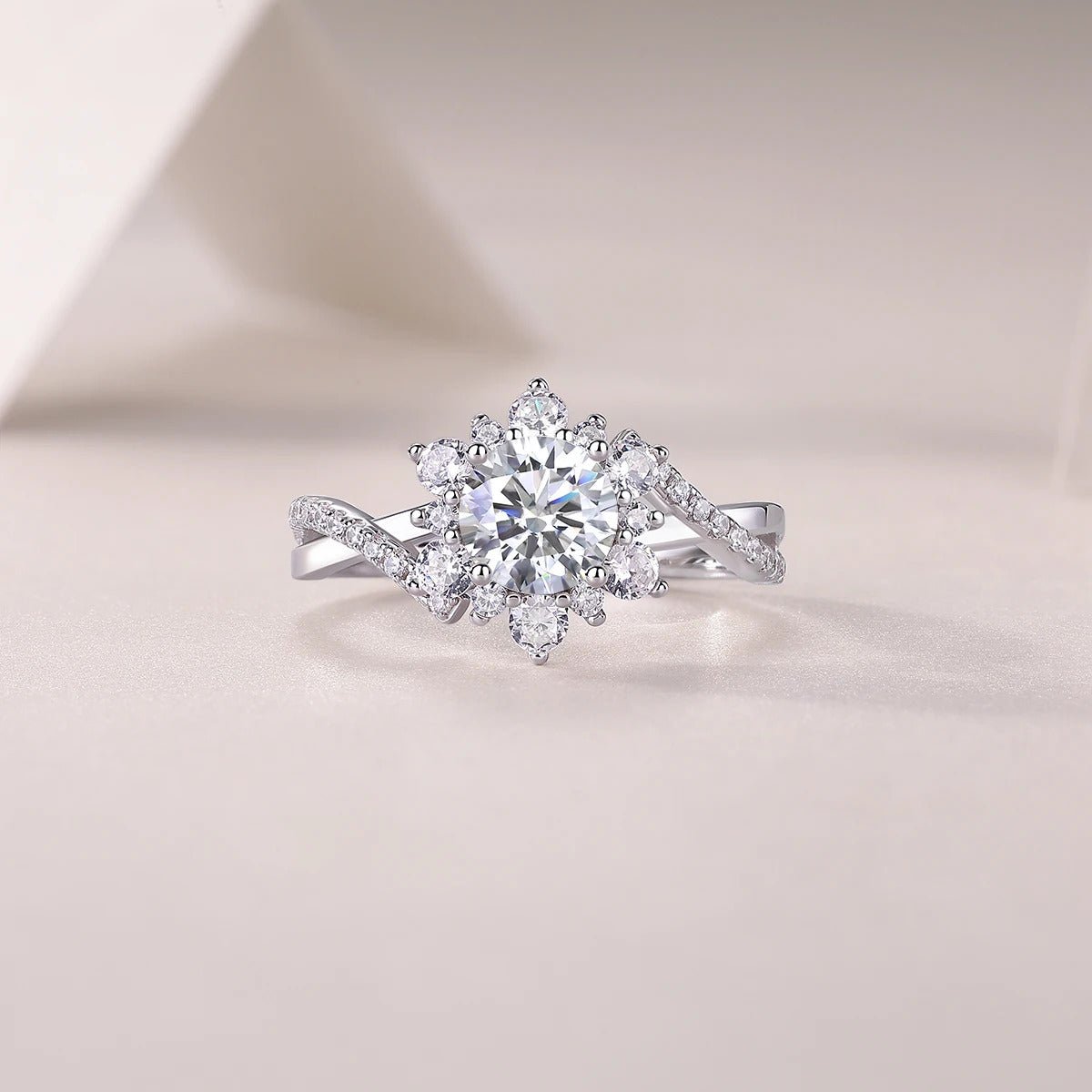Charmsolo 1Ct Moissanite Crown Sunflower Ring | S925 Silver 18K Gold Plated | VVS1 D Color Petal Design GRA Certified | R12991