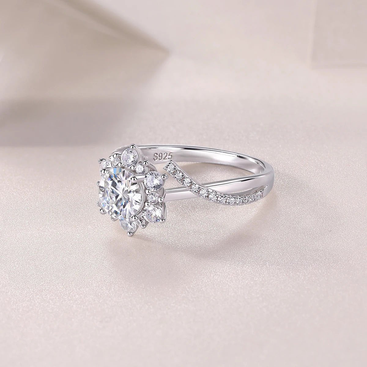 Charmsolo 1Ct Moissanite Crown Sunflower Ring | S925 Silver 18K Gold Plated | VVS1 D Color Petal Design GRA Certified | R12991