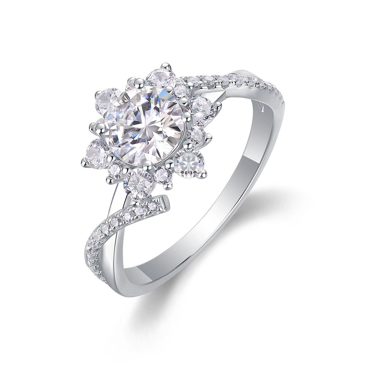Charmsolo 1Ct Moissanite Crown Sunflower Ring | S925 Silver 18K Gold Plated | VVS1 D Color Petal Design GRA Certified | R12991