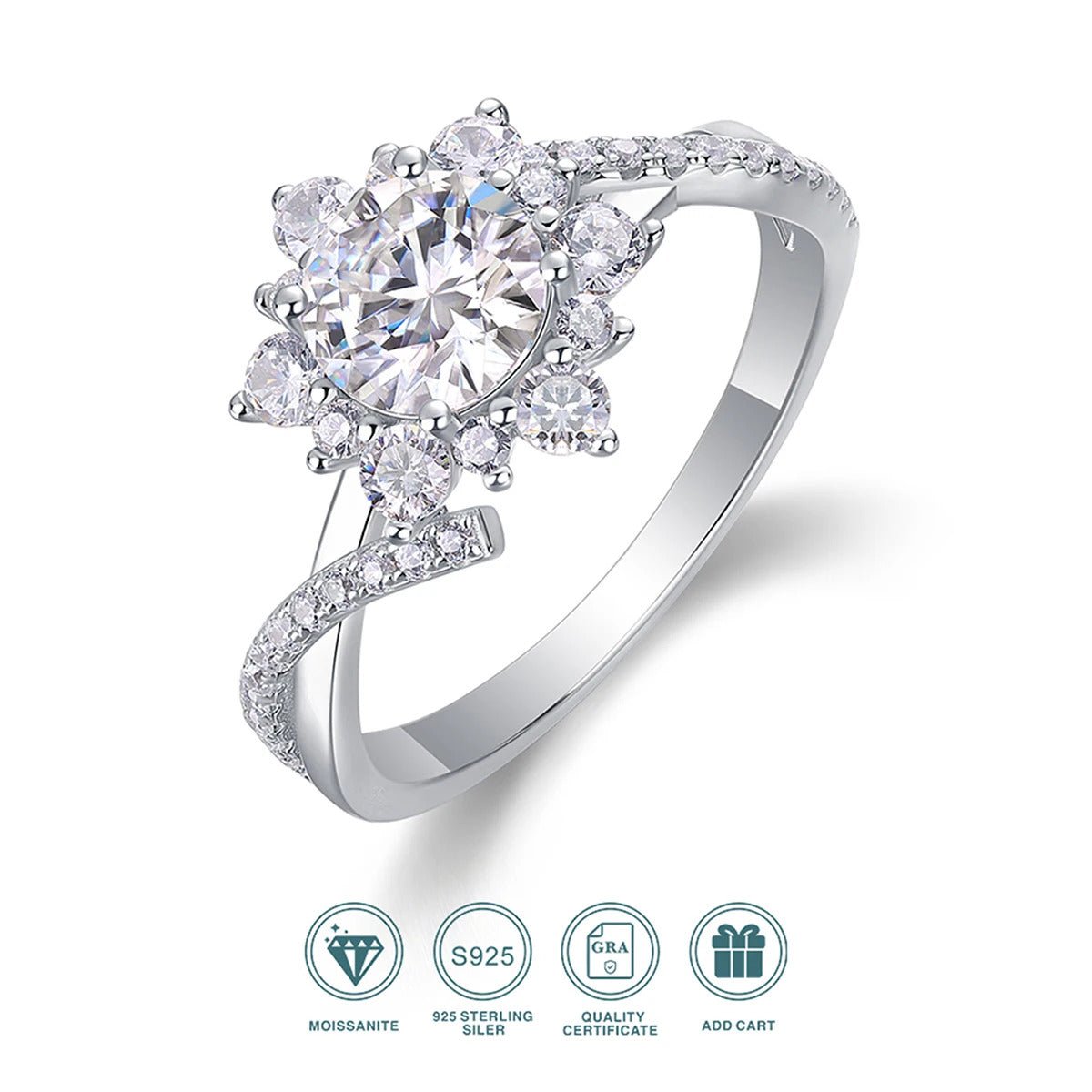 Charmsolo 1Ct Moissanite Crown Sunflower Ring | S925 Silver 18K Gold Plated | VVS1 D Color Petal Design GRA Certified | R12991