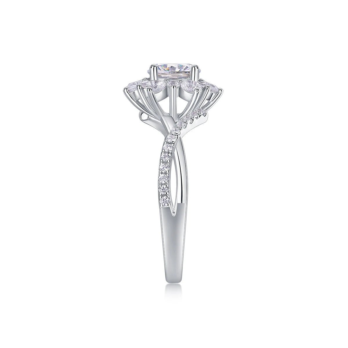 Charmsolo 1Ct Moissanite Crown Sunflower Ring | S925 Silver 18K Gold Plated | VVS1 D Color Petal Design GRA Certified | R12991