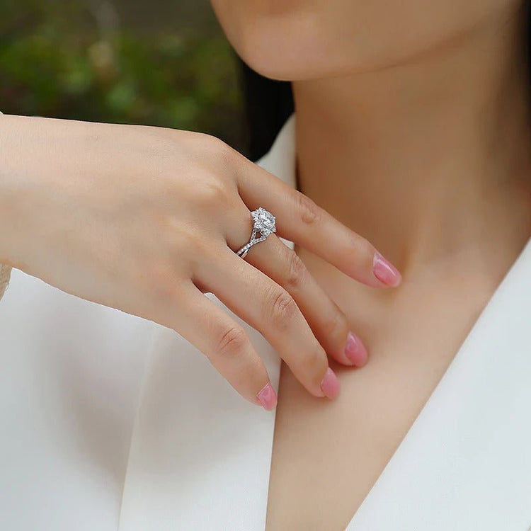 Charmsolo 1Ct Moissanite Crown Sunflower Ring | S925 Silver 18K Gold Plated | VVS1 D Color Petal Design GRA Certified | R12991