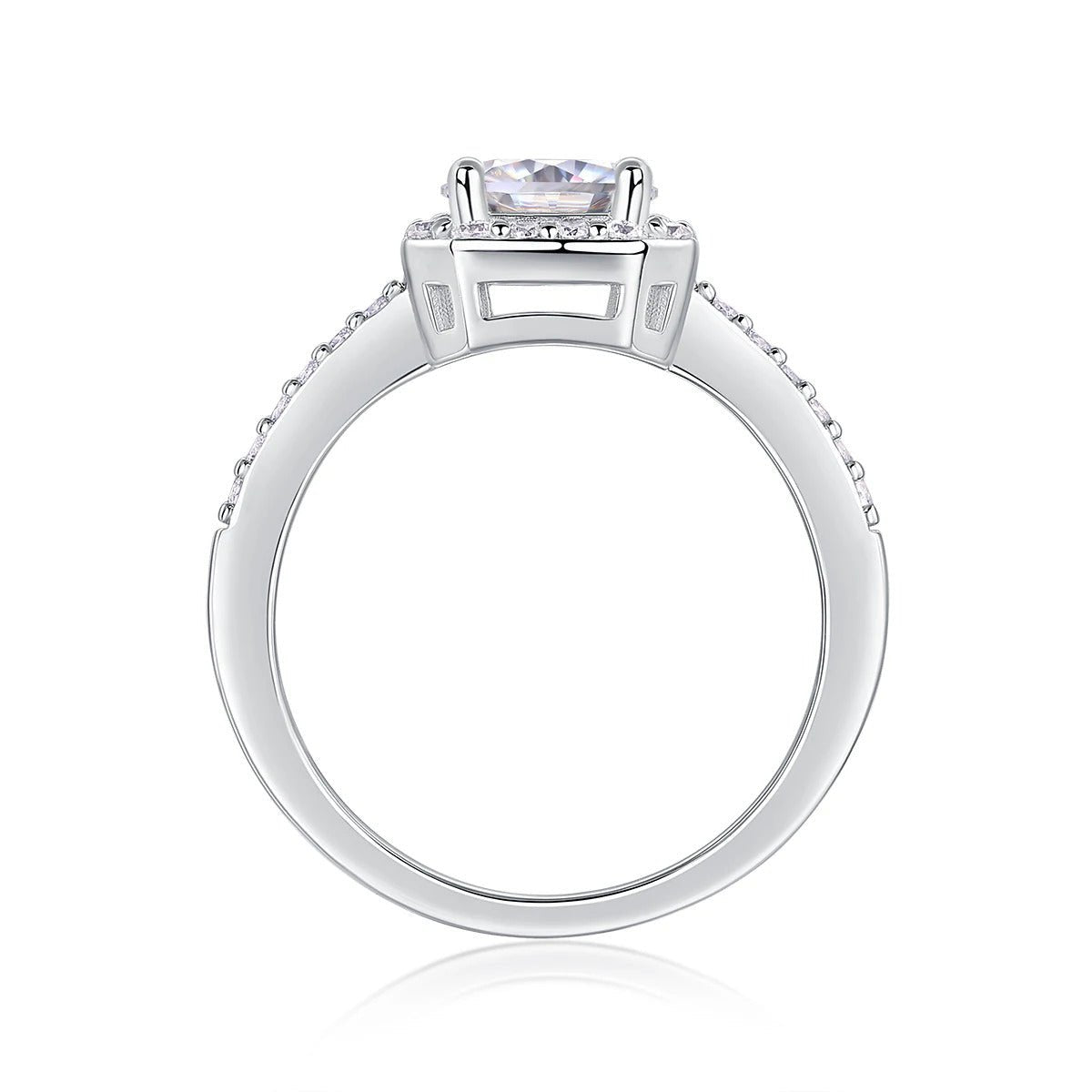 Charmsolo 1ct Moissanite Engagement Ring | Octagon Halo Pavé Band | S925 Silver 18K White Gold Plated | Sugar Cube Cut
