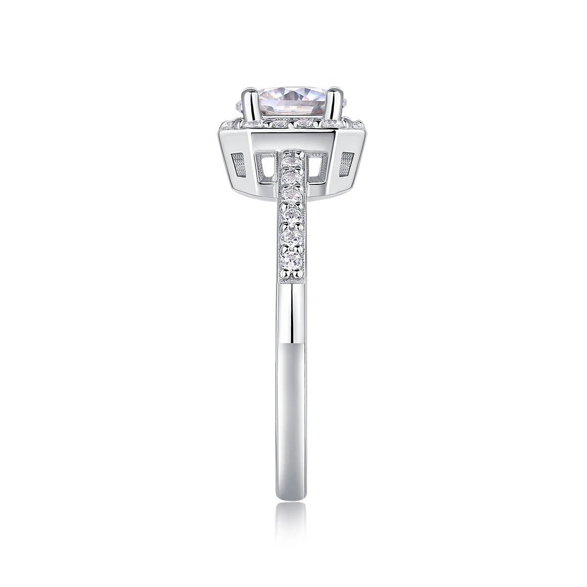 Charmsolo 1ct Moissanite Engagement Ring | Octagon Halo Pavé Band | S925 Silver 18K White Gold Plated | Sugar Cube Cut