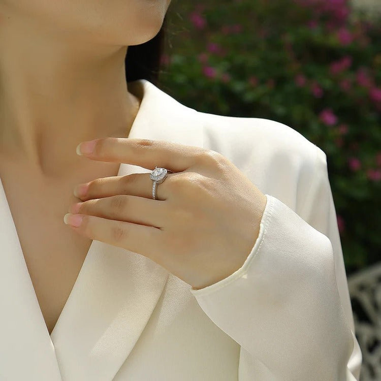 Charmsolo 1ct Moissanite Engagement Ring | Octagon Halo Pavé Band | S925 Silver 18K White Gold Plated | Sugar Cube Cut