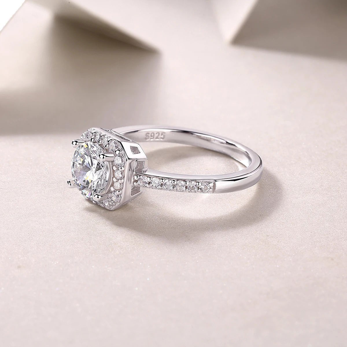 Charmsolo 1ct Moissanite Engagement Ring | Octagon Halo Pavé Band | S925 Silver 18K White Gold Plated | Sugar Cube Cut