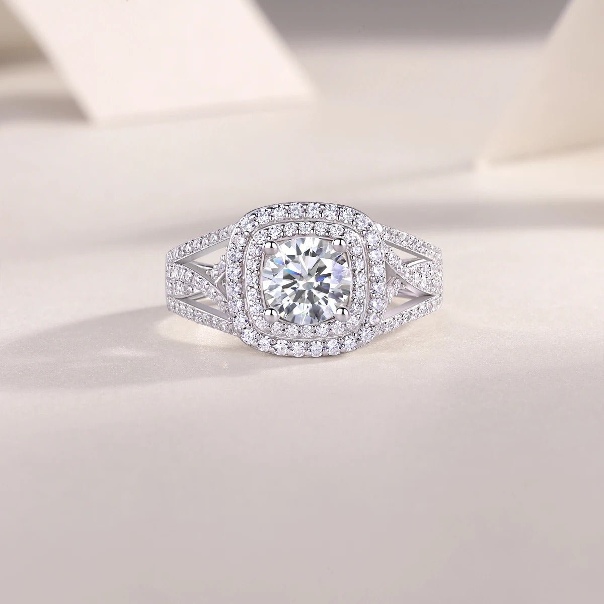 Charmsolo 1Ct Moissanite Halo Bridal Ring | S925 Silver 18K White Gold Plated | VVS1 D Color 125-Stone Intricate Design | R13378